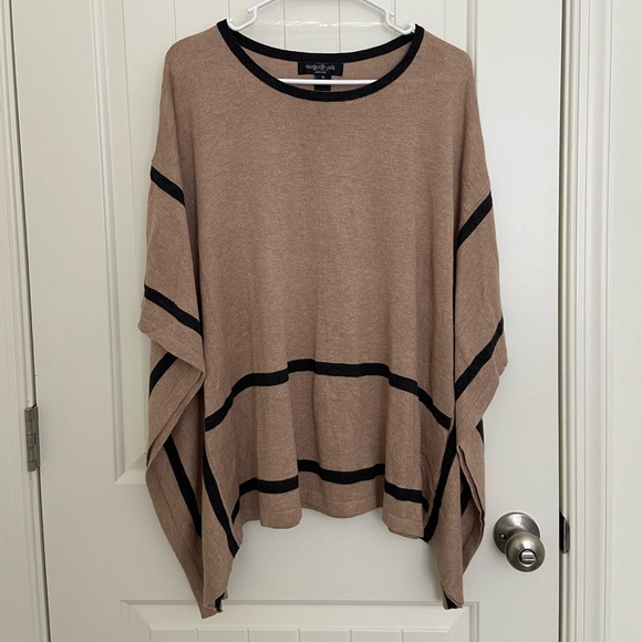 NWOT‎ | August Silk women’s tan black striped sweater poncho loose petite large - Picture 1 of 6